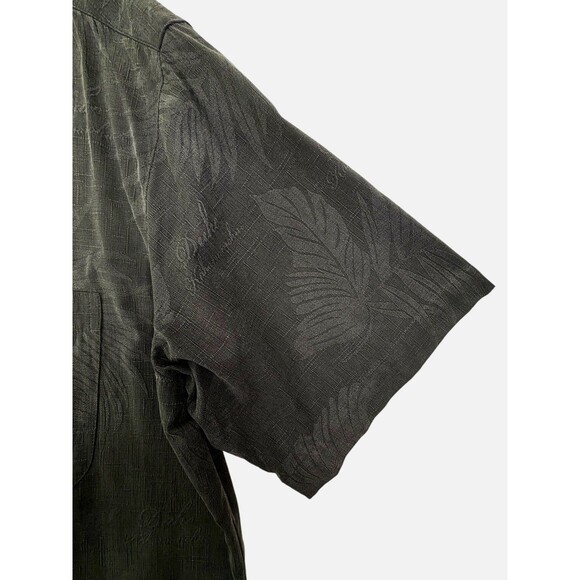Duke Kahanamoku 100% Silk Shirt Hawaiian Black Tonal Embossed Palms Cabana LARGE - Picture 4 of 16